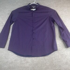 Express Mens Stretch Fitted Dress Shirt XL Blue Pink Dot Print Long Sleeve